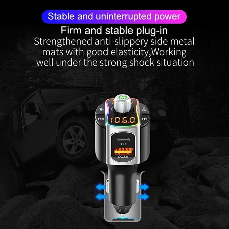 

Car FM Transmitter Bluetooth Wireless MP3 Player Stereo AUX Colorful Light Fast Charger Handsfree