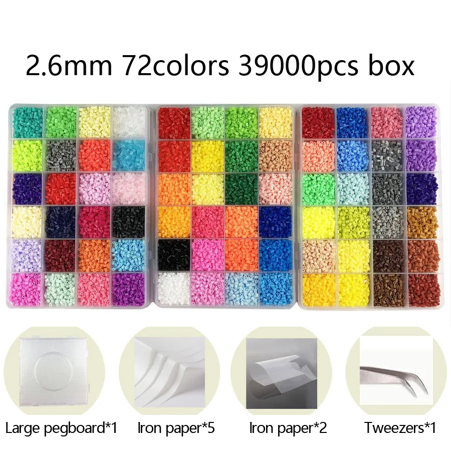 Juego de caja de hama beads toy, perler de 48/72/5mm, rompecabezas educativos en 3D, fusible de Juguetes diy, tablero con cuentas, planchado pa, 24/2,6 colores-2