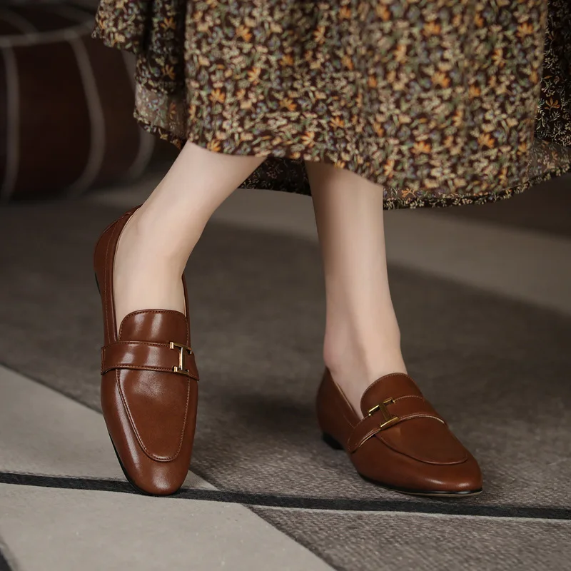 

Loafers Women Moccasins Genuine Leather Flats Round Toe Ladies Casual Shoes Handmade 2021 Spring Flat Shoes Women Plus Size