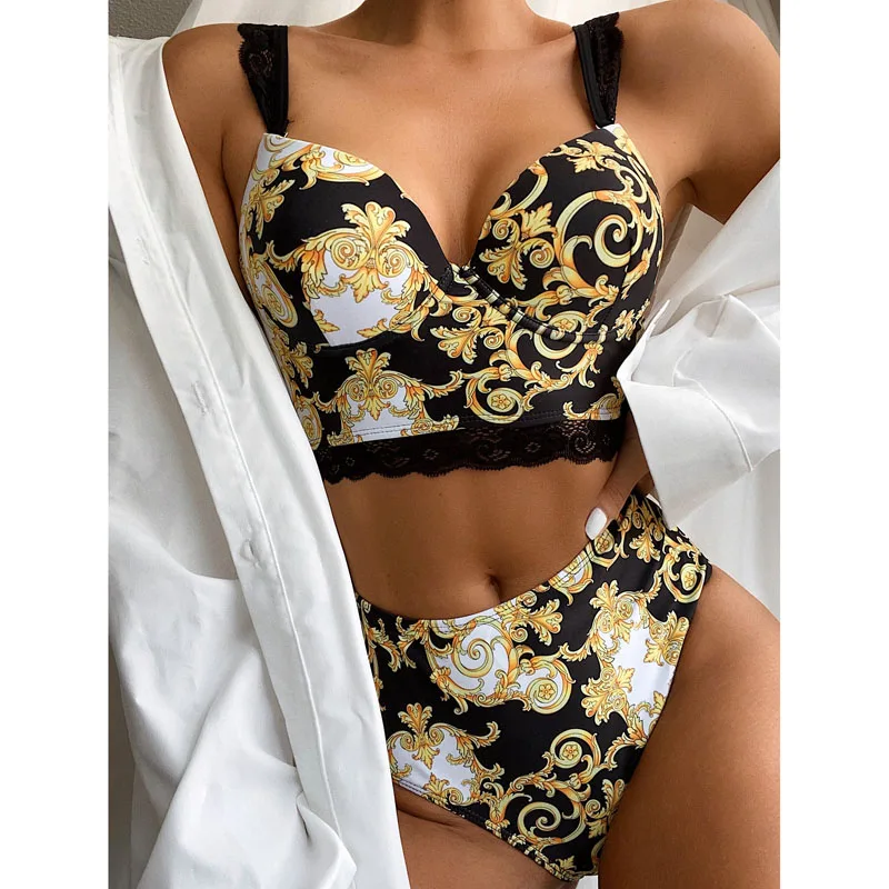 

Push Up Bikinis 2021 Bikini Set High Waist Swimwear Women Swimsuit Female Swimming Suit Bathing Suit Print Biquini Bikini Set