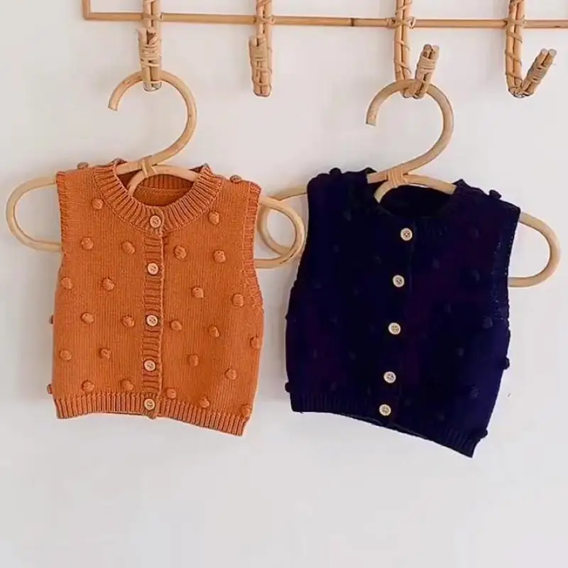 

Baby Girls Cardigan Autumn Solid Color Children's Sweater Kids Baby Boy Knitted Cardigan Sleeveless Vest Coat 0-24M