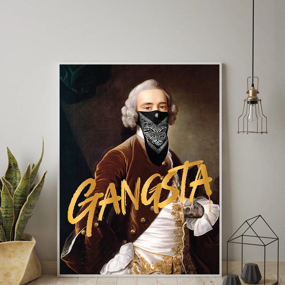 

Wall Art Poster Golden Letters Palace Man with Scarf Vintage Canvas Painting Mona Lisa Abstract Europe Oil Painting Home Decor