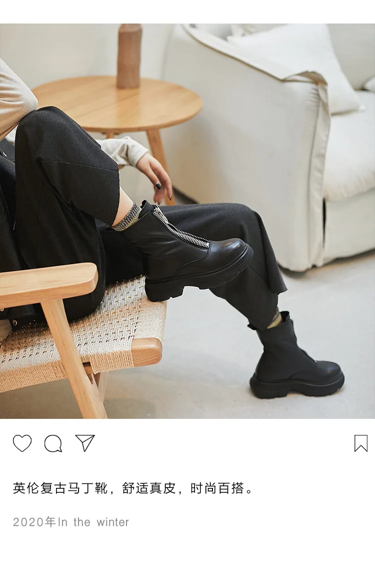 

women's leather autumn winter 2020 new leisure thick bottomed large medium boots, fashion and