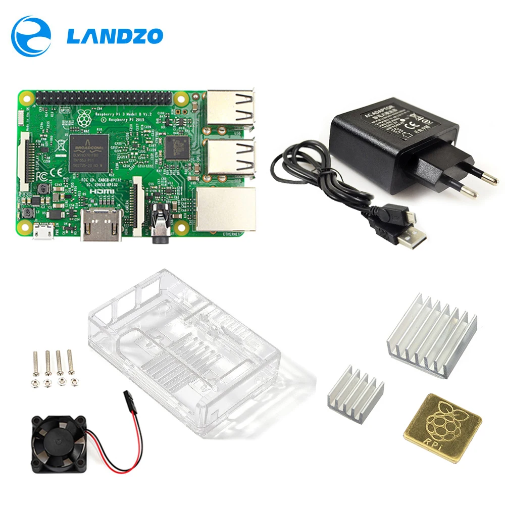 Raspberry Pi 3 Model B стартовый набор Pi 3+ акриловый чехол+ 2.5A блок питания+ USB кабель+ вентилятор+ радиатор RPI 3