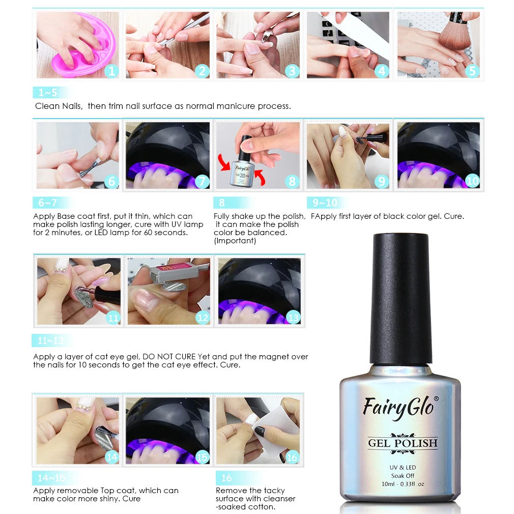 FairyGlo 10 мл черный бриллиант Гель лак кошачий глаз замачиваемый Магнитный гель для