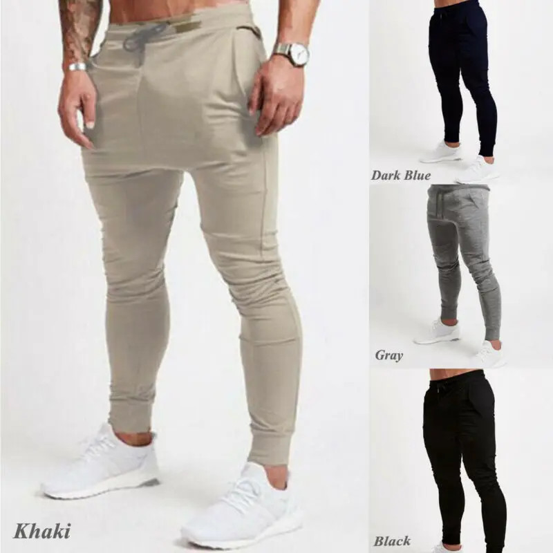 New Men's Slim Cuffed Hem Trousers Plain Track Sweat Pants Suit Gym Casual Sport |