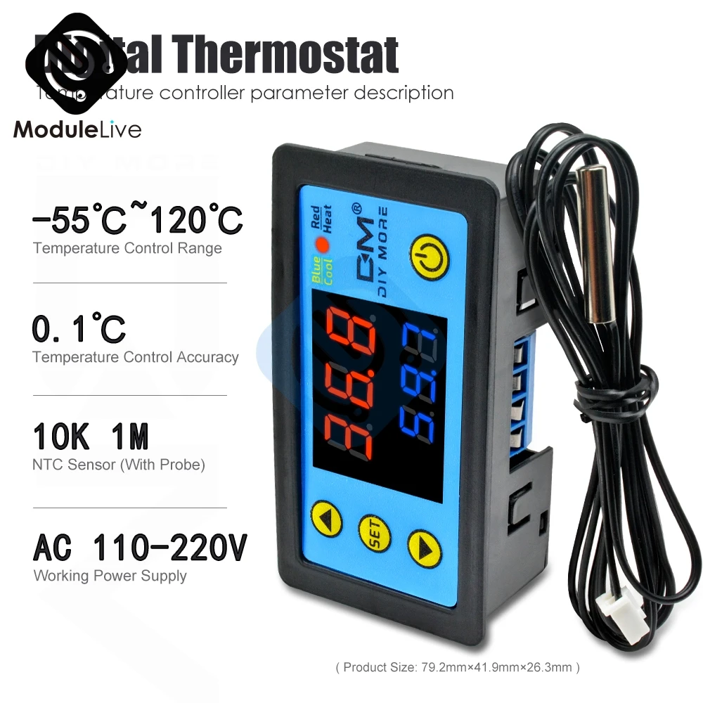 Цифровой светодиодный регулятор температуры W3231 двойной дисплей переменный ток