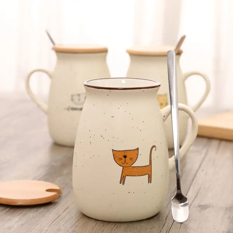 Термостойкая фарфоровая кружка с мультяшным рисунком 380 мл милая кошка