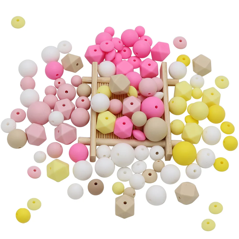 BOBO.BOX 300pcs 9/12/14 Silicone Beads Round Teether Eco-friendly BPA Free Lentils Beads Food Grade Silicone Hexagon Beads Toys