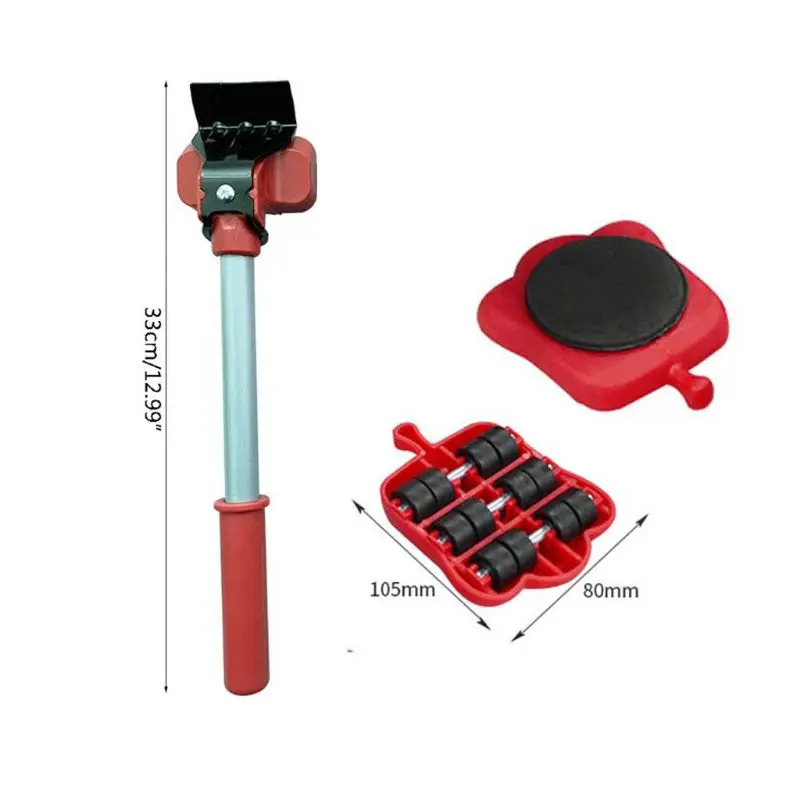 

5Pcs Professional Furniture Mover Tool Set Heavy Stuffs Transport Lifter Wheeled Mover Roller with Wheel Bar Moving Hand Device