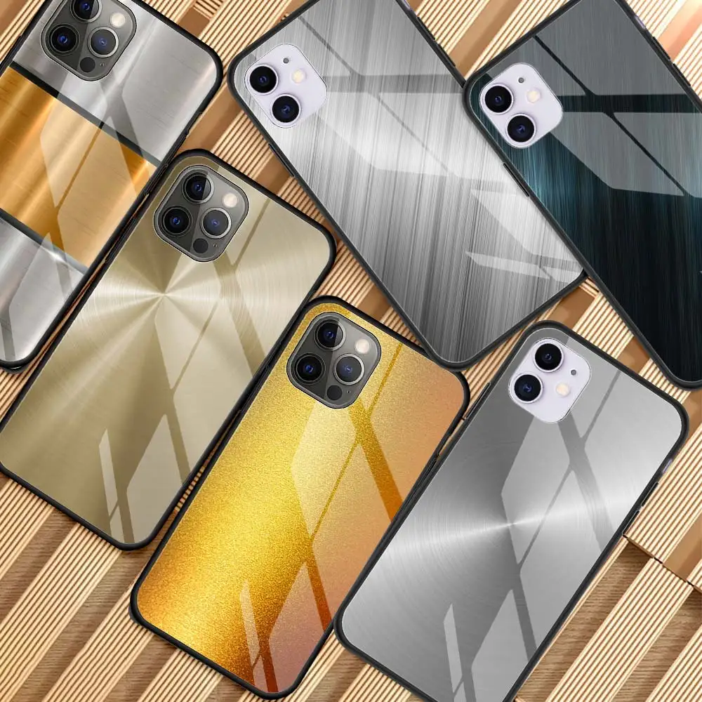 

Dark Brushed Metal Texture Cover for iPhone 11 12 Pro XR X 7 8 XS Max 6 6S Plus SE 2020 Glass Phone Case Shell Coque