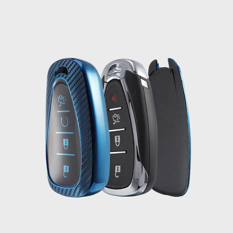 

Carbon Fiber TPU Car Key Fob Cover Case Bag Shell Holder Keychain for Chevrolet Cruze Spark Camaro Volt Bolt Trax Malibu