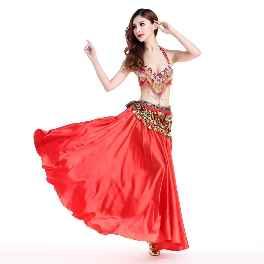 

Full Circle Shining Satin Long Skirt Swing Belly Dance Practice Costumes 96cm