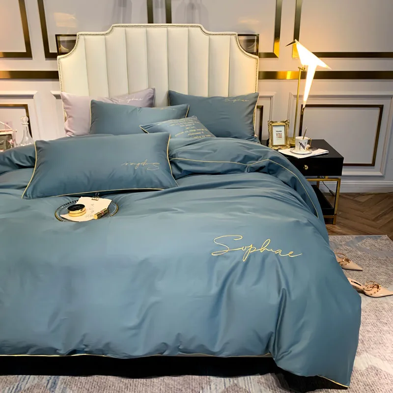 4 шт. синий набор постельных принадлежностей пододеяльник плоский лист комплект