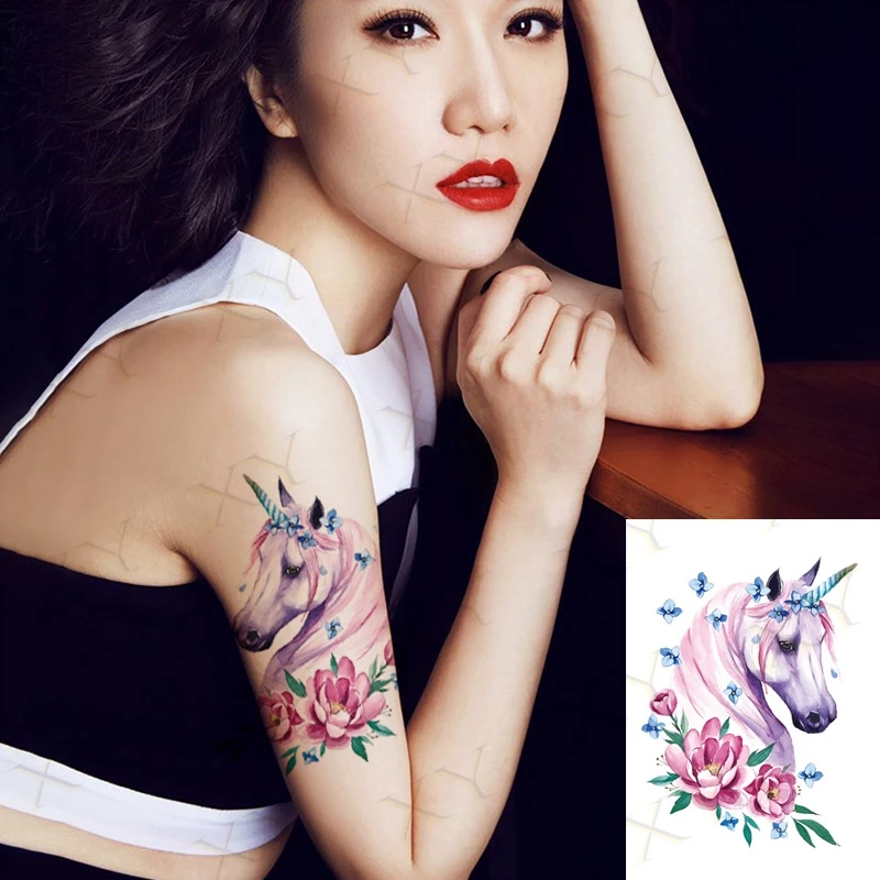 

Waterproof Temporary Tattoo Sticker Flower Rabbit Wolf Flash Tattos Unicorn Fly Bird Animal Body Art Arm Fake Tatoo Women Men
