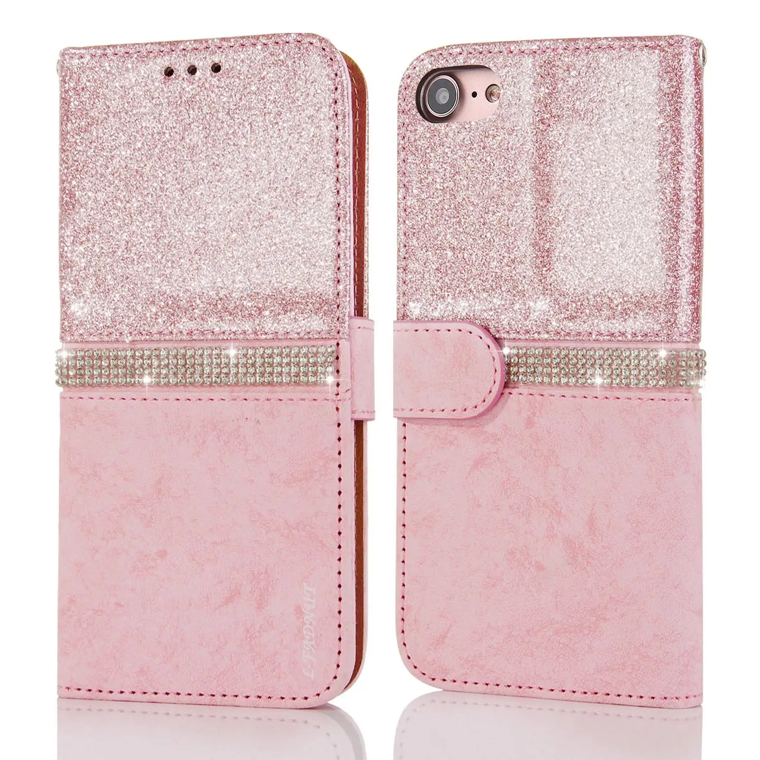 rose gold LAPOPNUT роскошные стразы чехлы для телефонов samsung Galaxy S9 Plus S10 S10e S8 S7 Note10 5G Edge кожаный бумажник откидной Чехол с подставкой - Цвет: rose gold