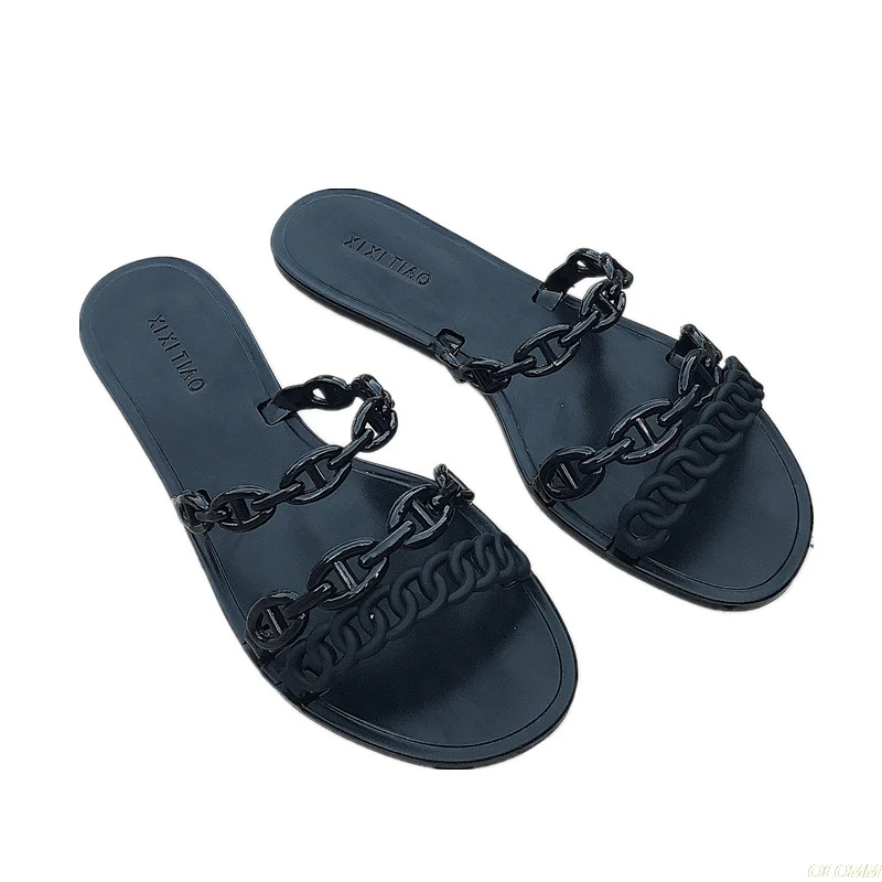 Шлепанцы женские пляжные из ПВХ сланцы без застежки плоская подошва тапочки-желе