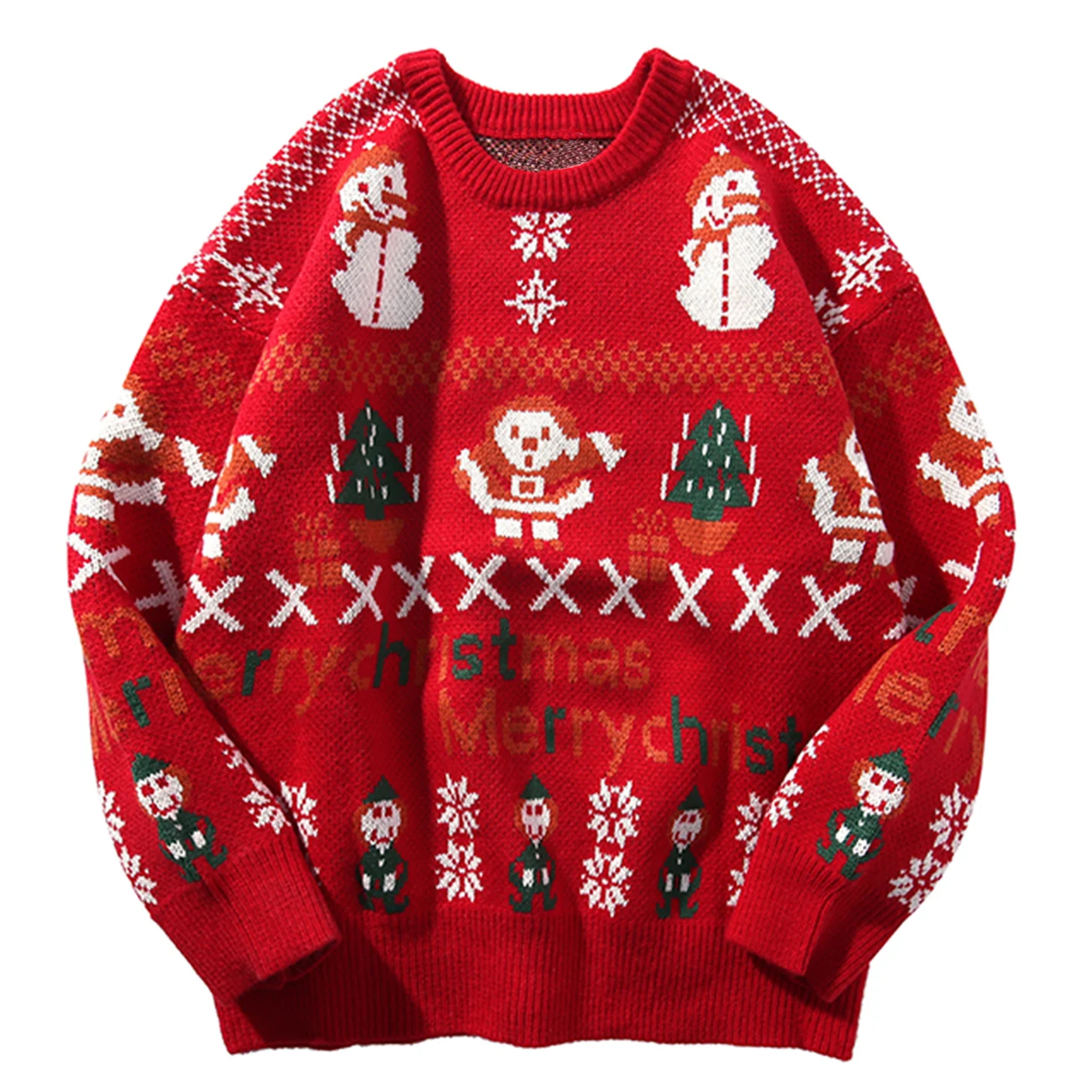 

Светлый вязаный свитер с рождественскими мотивами, снеговиками и деревьями, пуловер для мужчин и женщин, уличная одежда на осень и зиму, Сво...
