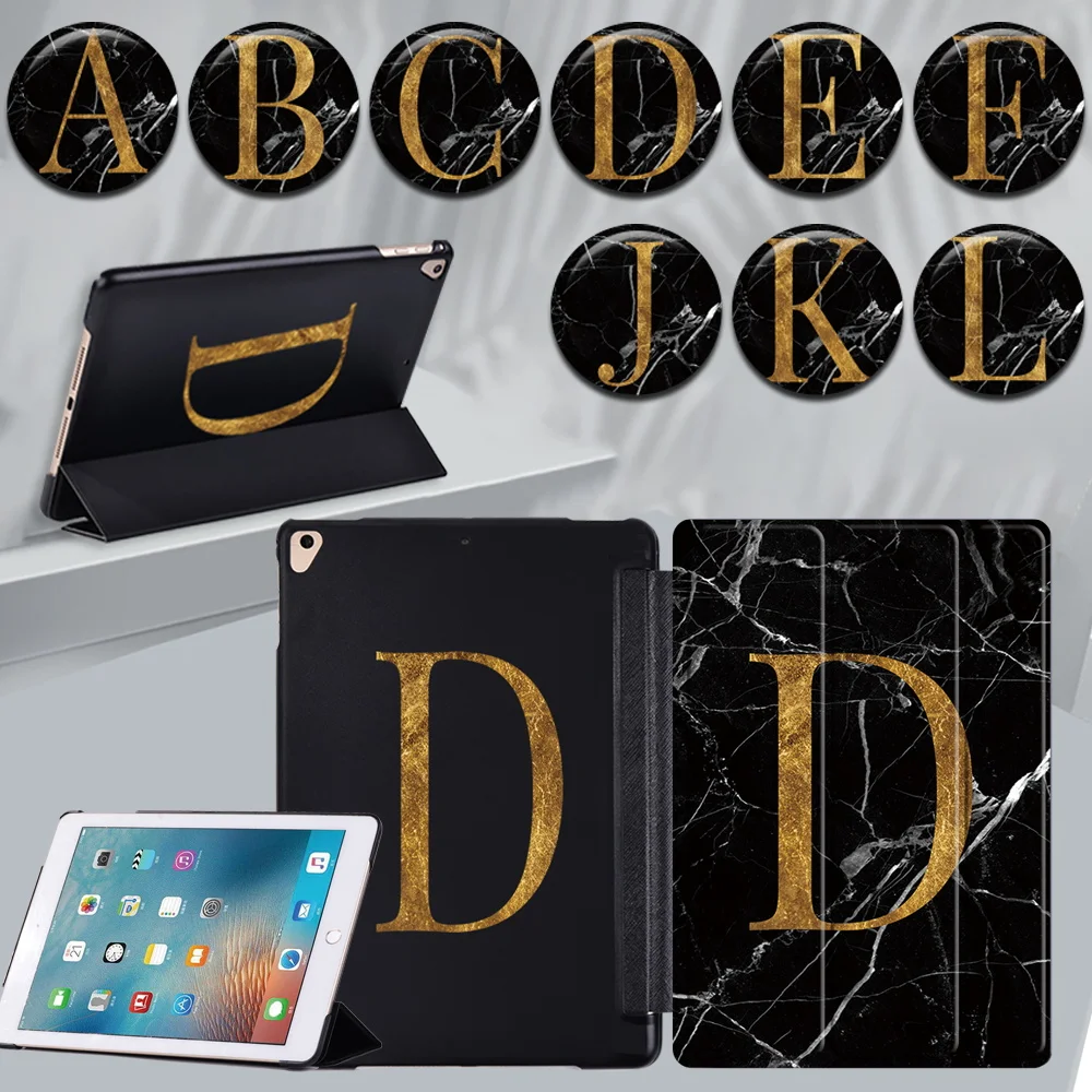 

For Apple IPad Air 1 2/Air 3 10.5"/Air 4 10.9" Initial Name Series Tablet Case Leather Smart Sleep Wake Trifold Stand Cover+ Pen