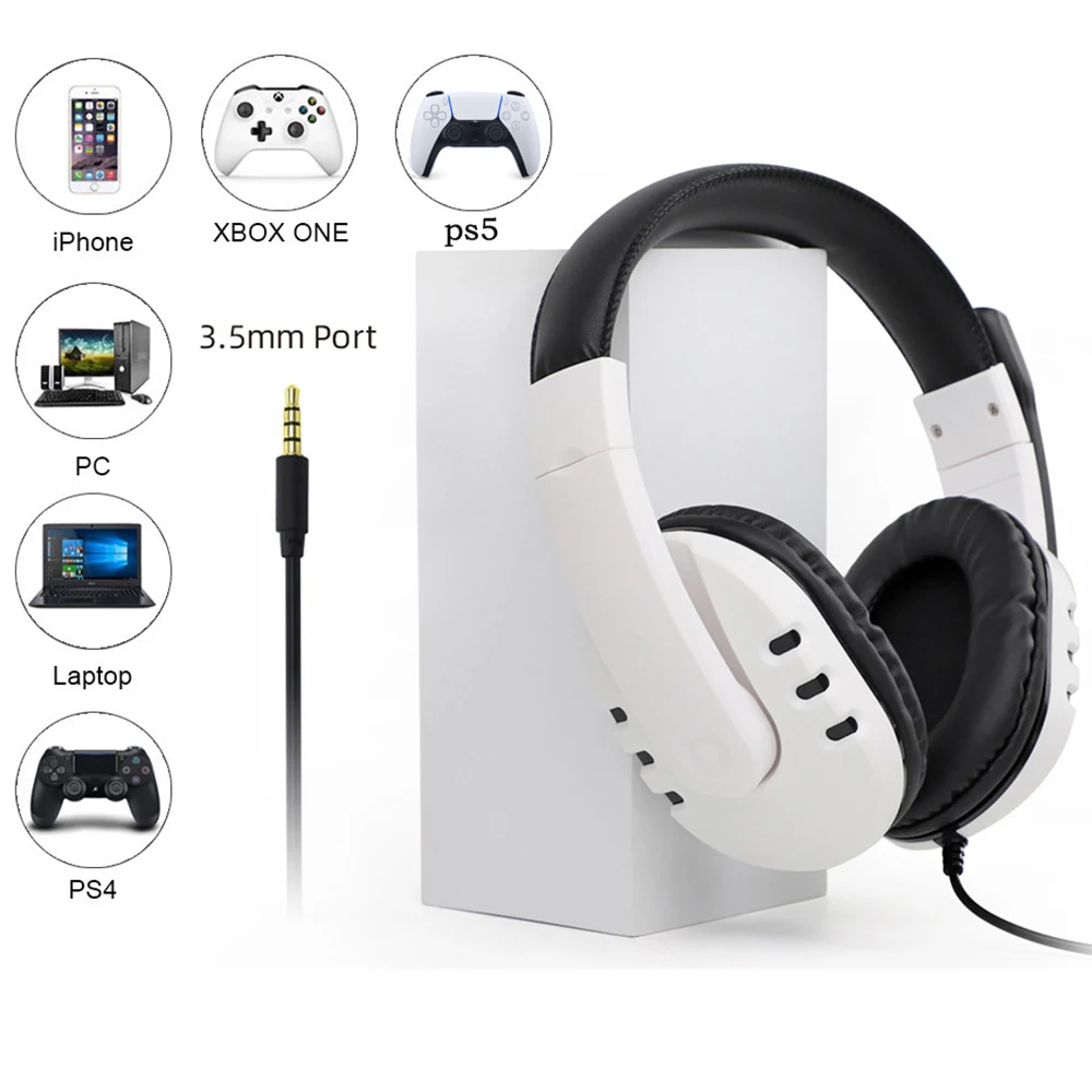 

PS5 Lightweight Headset Wired Over Ear Stereo Gaming Headphones with Microphone for PC IOS Computer Gamers Smart Phones Mobiles
