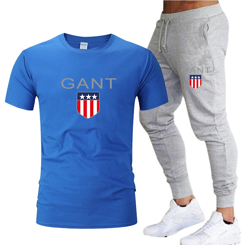 

2020 Men's Fashion Two-piece T-shirt + casual trouser suit Men's summer new printed T-shirt premium short-sleeved sportswear sui