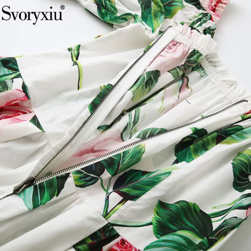 

Svoryxiu Sexy Off Shoulder Rose Flower Print Dress Women's Elastic Bust High Waist Elegant Party Summer Runway Midi Dresses