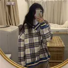 Весенне-осенняя футболка в гонконгском стиле ретро, свободная толстая футболка с V-образным вырезом и длинными рукавами, женские корейские Топы в стиле Харадзюку