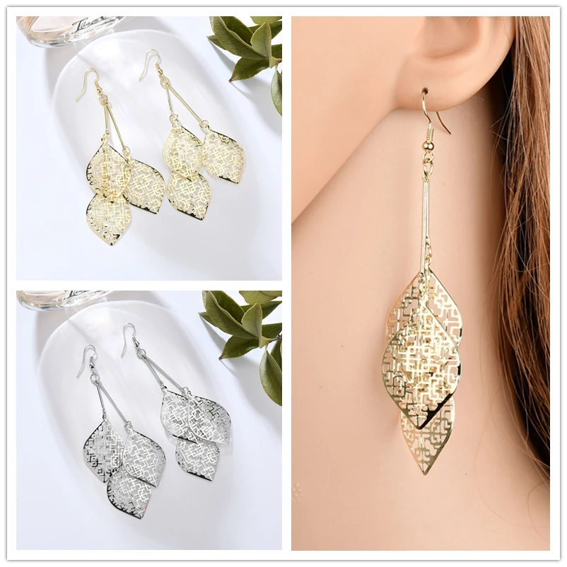 Панк нерегулярные полые металлические листья висячие серьги с рисунком