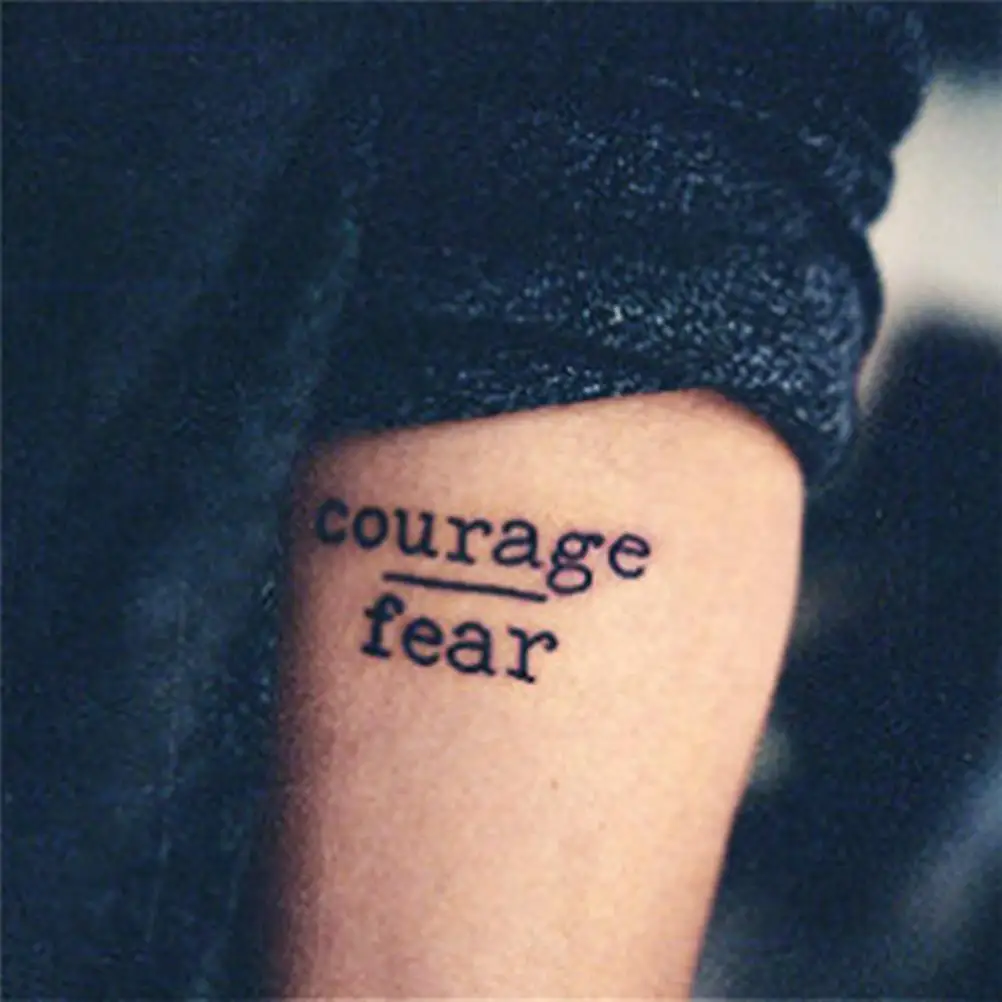 

1PC Waterproof Temporary Tattoo Stickers Courage Fear Heart Mind Letters Design Water Transfer Tattoo Harajuku Fake Tattoo