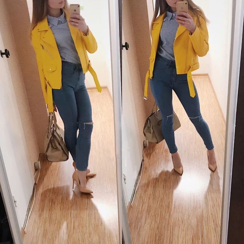 

2023 Spring Autumn New Short Faux Soft Leather Jacket Women Fashion Zipper Motorcycle PU Leather Jacket Ladies Basic Street Coat