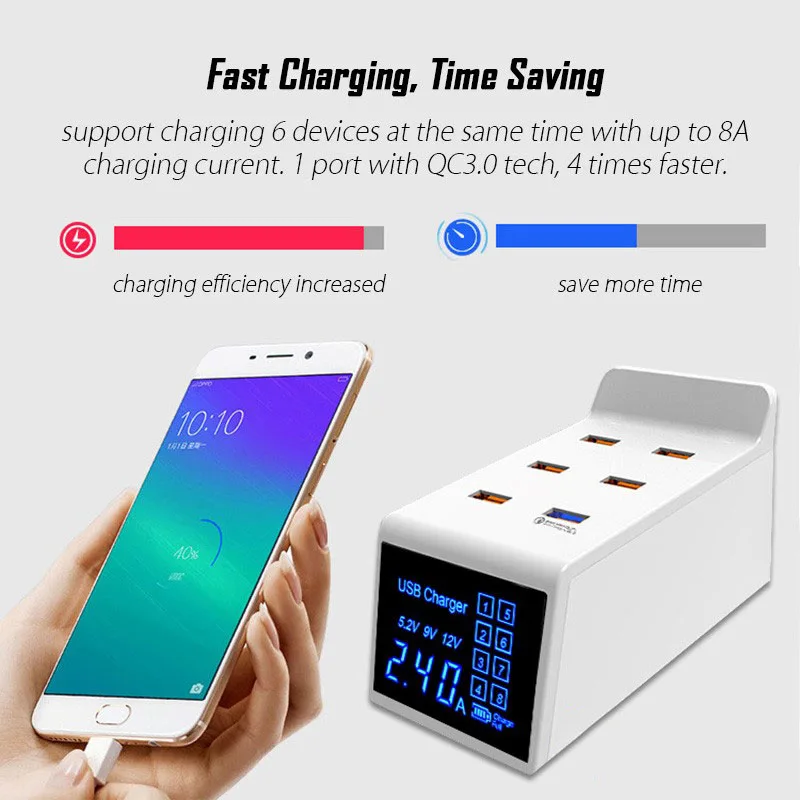 6 портов Мульти USB зарядное устройство Quick Charge 3,0 QC3.0 несколько USB блок питания быстрая зарядная станция настольная USB зарядное устройство EU US UK вилка