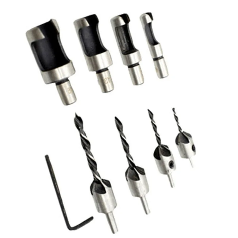 

8PC Carbon Steel Screw Countersink Plug Cutter Drill Bits Wood Drilling Durable