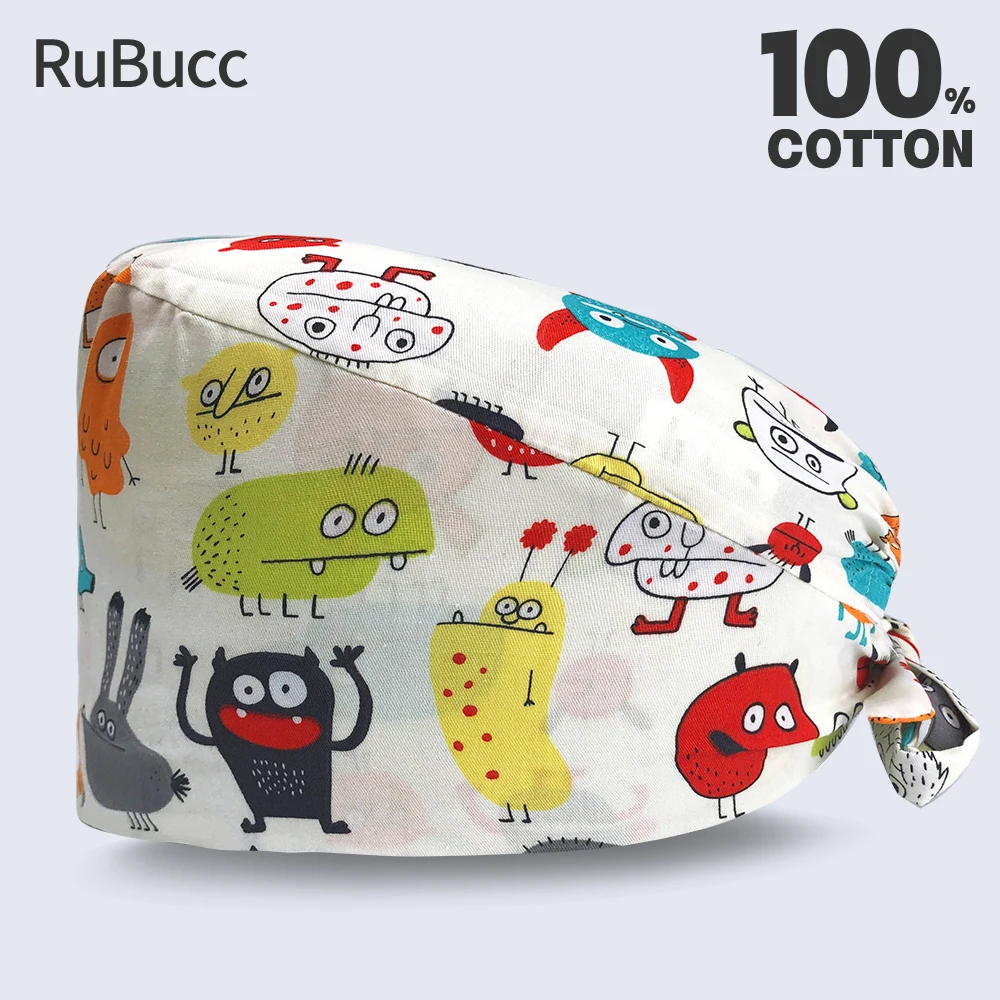 

High Quality Cotton Fashion Printing Hats Adjustable Scrubs Hat Nursing Cap Operating Room Nurse Doctor Cleaning Work Scrub Caps