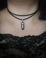 double choker with hexagonal column crystal pendant crystal double wrap choker wrap choker black chain with crystal pendant