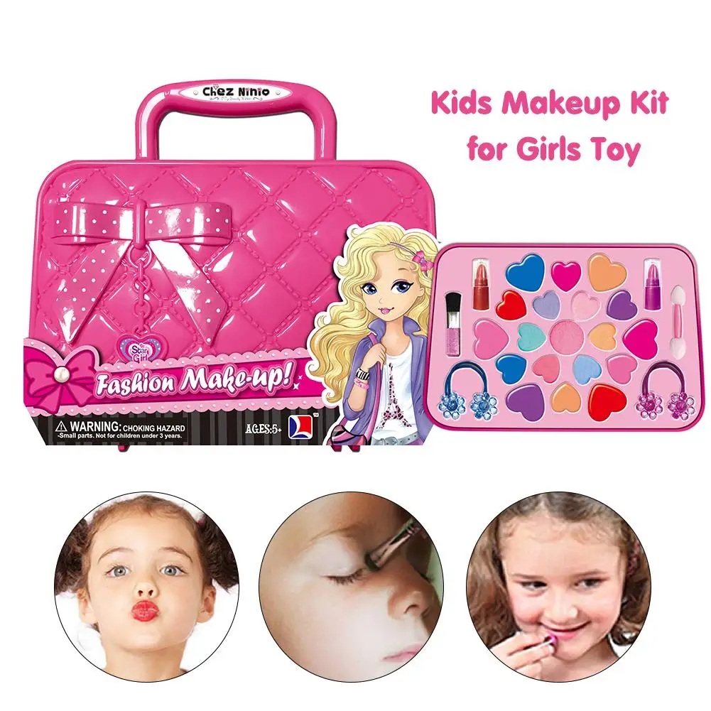 Kids Makeup Kit For Girls Toy Children Safe Nontoxic Plastic Cosmetics Washable Set Baby Play House Tote Bag Suit |