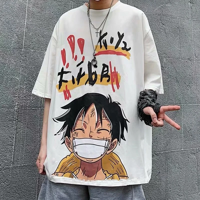 

Summer Classic Anime One Piece Luffy Zoro T-shirt Harajuku Hip Hop Streetwear Printed Loose Tops Short Sleeve Casual Breathable