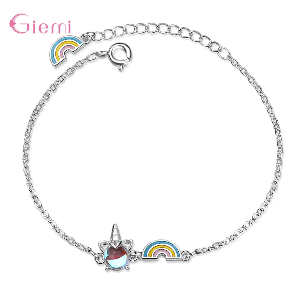 

Unicorn Rainbow Colorful Moonstone Bracelets & Bangles For Women Trend Creative 925 Sterling Silver Party Gifts Jewelry