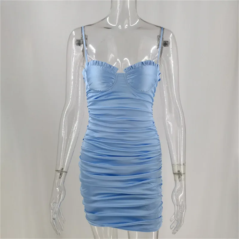 

Sexy Lady Elegant Evening Party Bodycon Women Girls Ruched Slip Stylish Bra Mini Casual Dresses