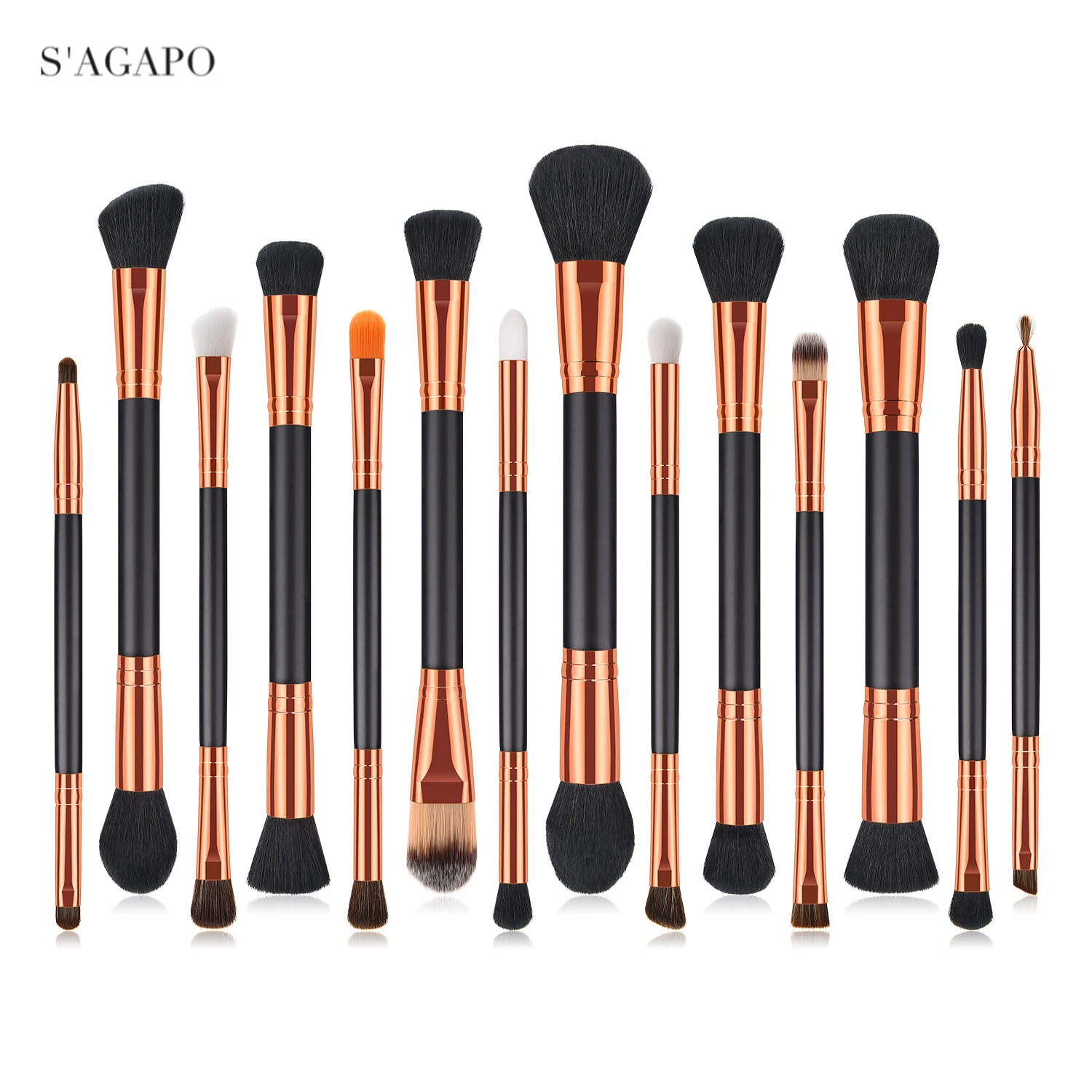 

S'AGAPO 14pc Makeup Brush Set Eyeshadow Eyeliner Eyebrows Eyelashes Concealer Highlight Face Beauty double head Makeup Brushes
