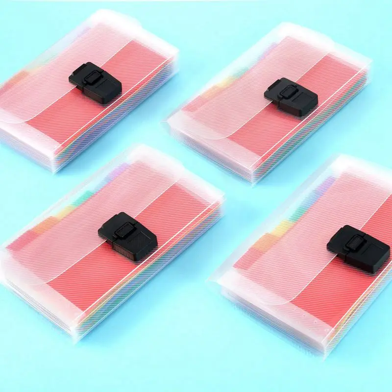 

4 Pack Mini Document File A6 7.1 x 4.45 x 1.1 Inch Rainbow Expanding Folder 13 Pocket File Organizer 12 Labels Index