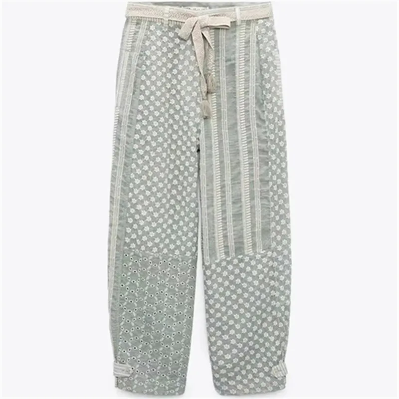 

ZA 2021 summer new women's wear European and American style women's loose patchwork embroidered trousers for children
