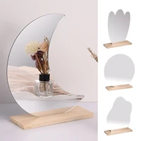 mirror irregular aesthetic decor acrylic vanity mirror frameless cute wavy mirrors moon shape with wooden stand for desk decor