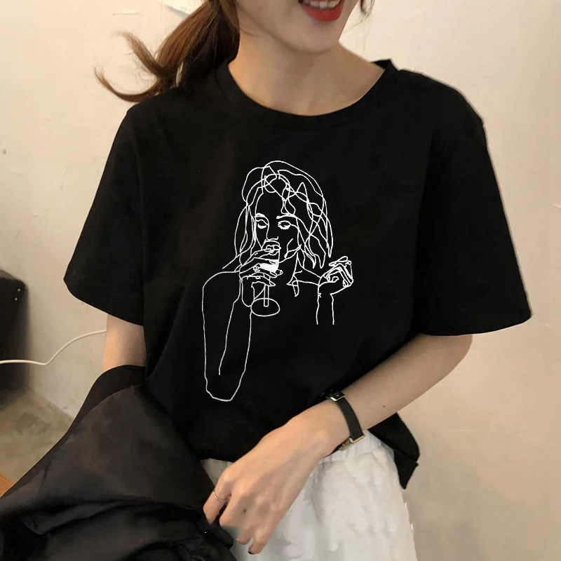 Женская футболка свободного покроя с принтом в стиле Харадзюку | одежда