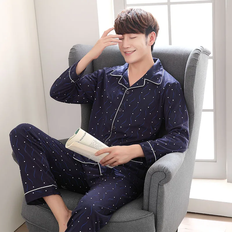 Осенне-зимняя стандартная Пижама Мужская пижама одежда для сна из 100% хлопка с