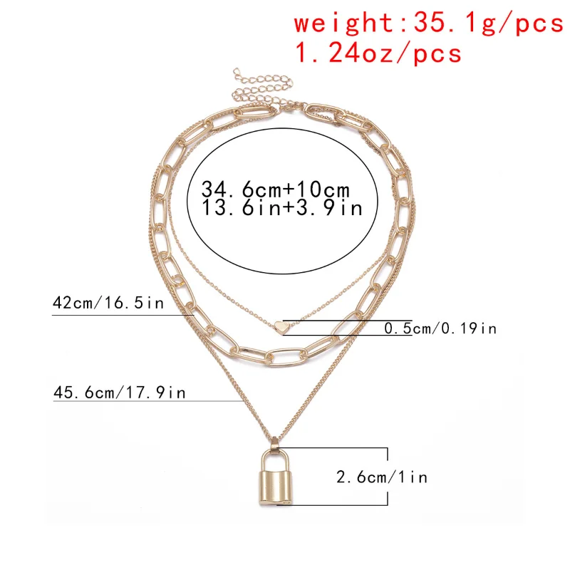 

Multi-layer Punk Hip Hop Thick Chain Necklace for Women Lock Pendant Chocker Chain Necklace Goth Adjustable Jewerlry Accessories