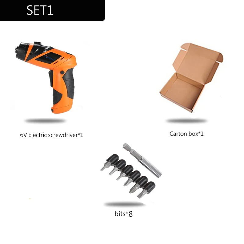 PTS-018-SET1 6 в Электрическая отвертка аккумуляторная дрель мини беспроводной драйвер питания DC Батарея ремонтный набор инструментов с светодиодный светильник с 7 или 11 бит - Цвет: PTS-018-SET1