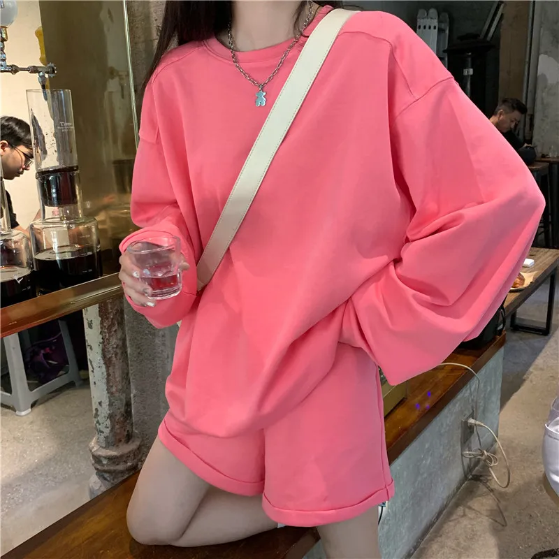 

Autumn Casual Solid Outfits Women's Two Piece Set Full Sleeve Swearshirt+Shorts Tracksuits Fashion Leisure Sports Suit