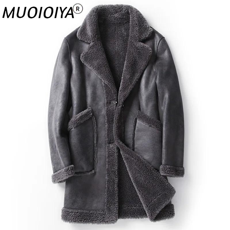 

Пальто MUOIOYIA из натурального меха, мужская куртка с овчиной, зимняя, осенняя, Двусторонняя одежда, длинное шерстяное пальто, модель MC18C165 KJ1201