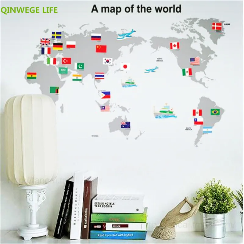 90 см ПВХ 3D Карта мира наклейки на стену для детских комнат декоративные кухни
