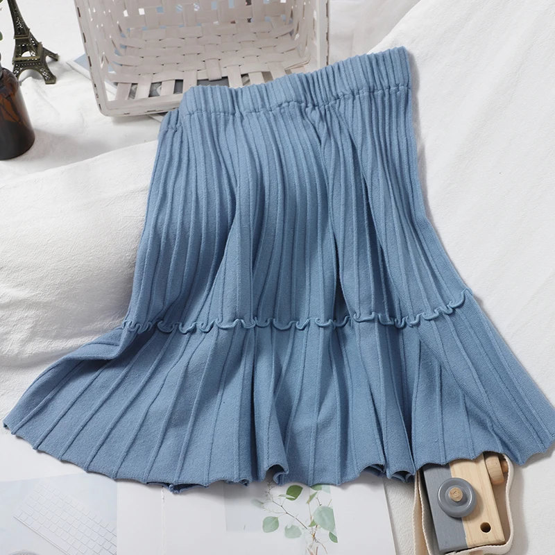 Корейские плиссированные трикотажные юбки с оборками Женская стрейчевая